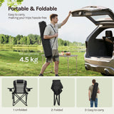 BukkitBow opvouwbare campingstoel met hoge rugleuning en koelvak, ideaal voor outdoor gebruik, in groen en zwart.