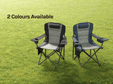 BukkitBow opvouwbare campingstoel met hoge rugleuning en koelvak, perfect voor outdoor gebruik en comfort.