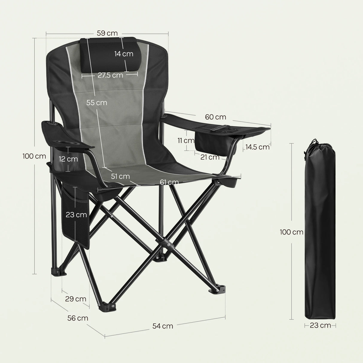 BukkitBow opvouwbare campingstoel met hoge rugleuning, koelvak en stevige frame, ideaal voor outdoor kamperen en relaxen.