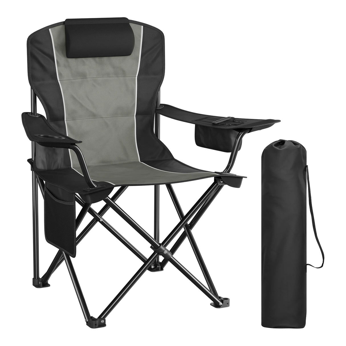 BukkitBow opvouwbare campingstoel met hoge rugleuning, koelvak, en stevig frame, ideaal voor outdoor gebruik