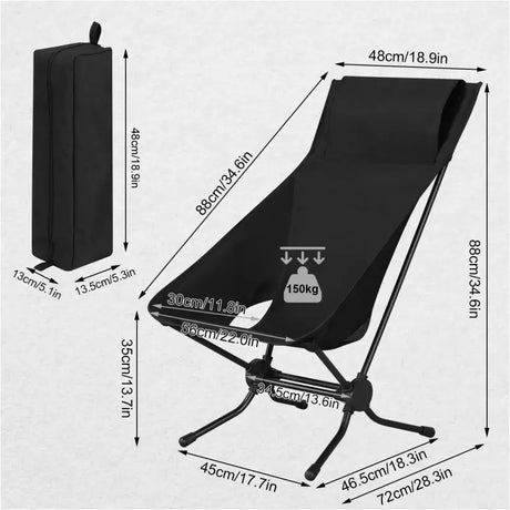 BukkitBow opvouwbare campingstoel met Oxford stof, aluminium buizen en opbergtas, ideale zitplek voor kampeeravonden.