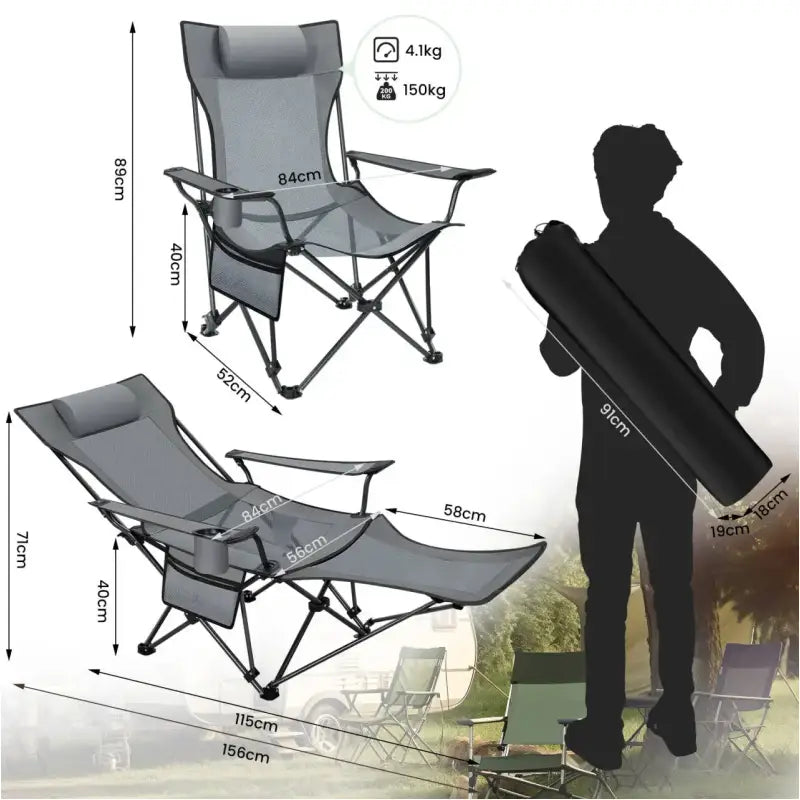 BukkitBow opvouwbare campingstoel met oxford stof, gepoedercoaten metalen frame en verstelbare rugleuning, draagbaar en lichtgewicht