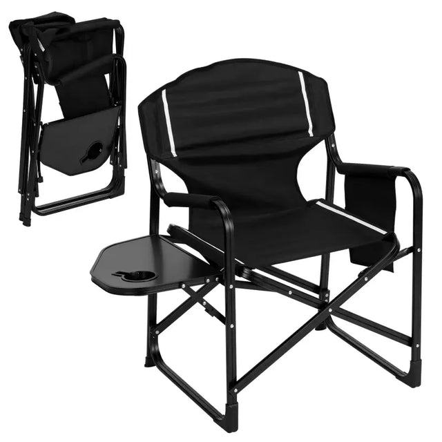 BukkitBow opvouwbare campingstoel met versterkt aluminium frame, Oxford stof, inclusief tafeltje en bekerhouder, 150 kg draagvermogen