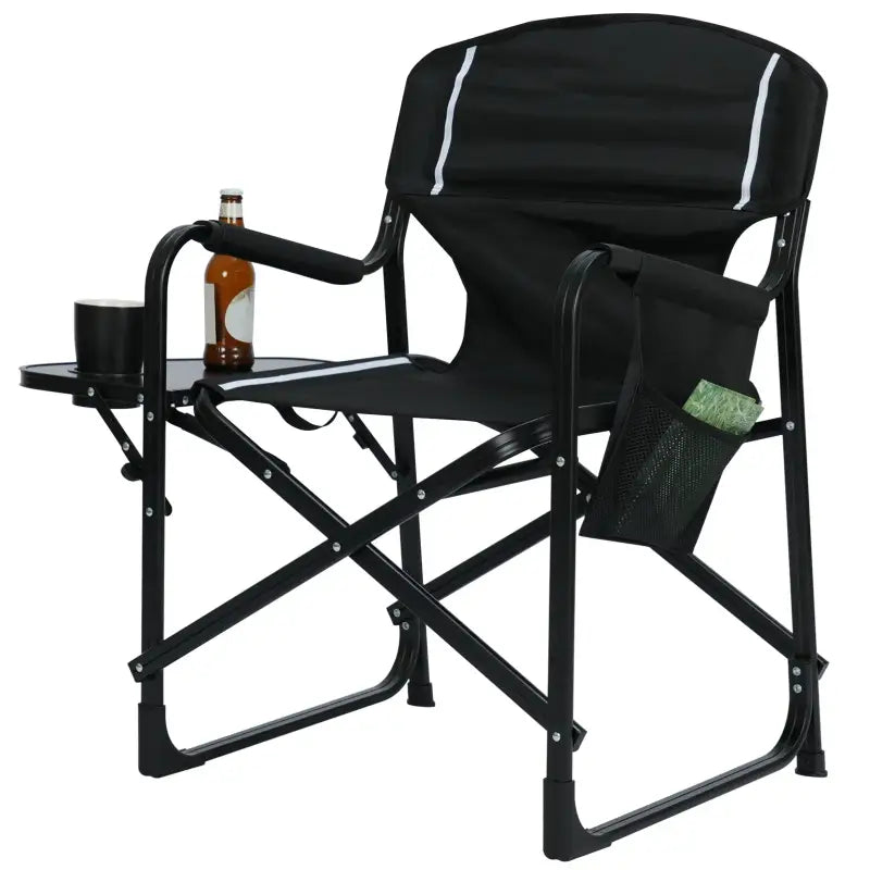 BukkitBow opvouwbare campingstoel met versterkt aluminium frame, Oxford stof, 150 kg draagvermogen, inclusief tafeltje en bekerhouder