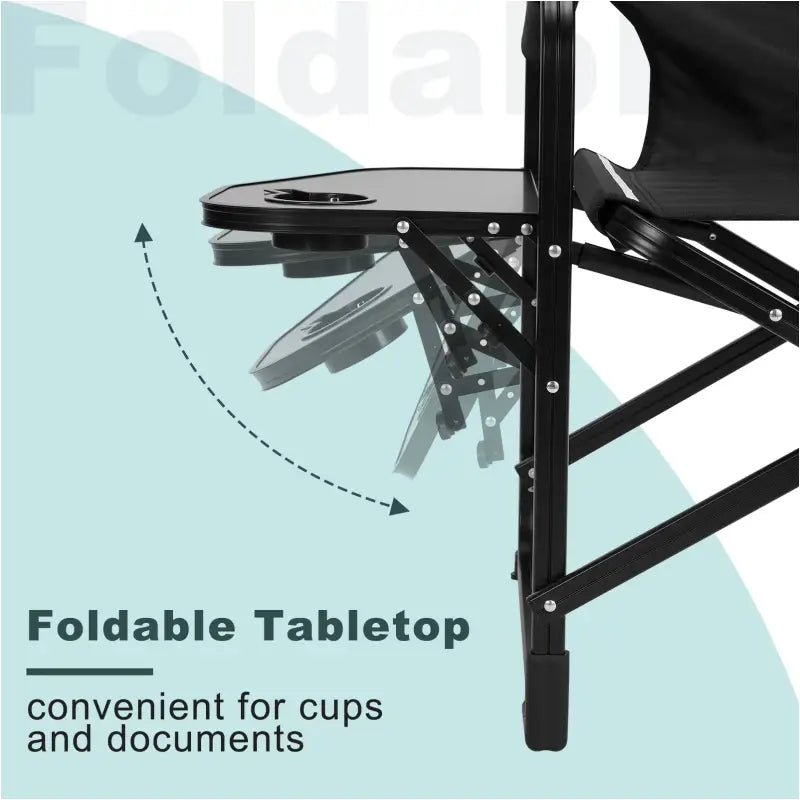 BukkitBow opvouwbare campingstoel met versterkt aluminium frame, Oxford stof, inklapbaar tafel en bekerhouder, draagvermogen tot 150 kg