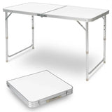 BukkitBow opvouwbare campingtafel met aluminium frame en MDF blad, verstelbare hoogte, draagbaar handvat, 120x55-70x60 cm