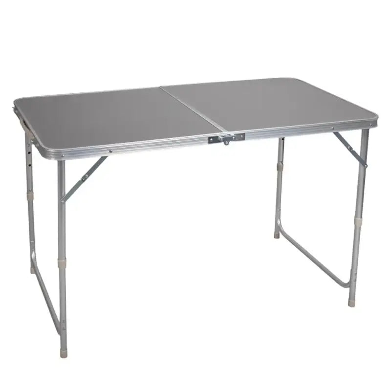 BukkitBow opvouwbare campingtafel met aluminium frame, MDF blad, verstelbare hoogte en draagbaar handvat, 120x55-70x60cm.