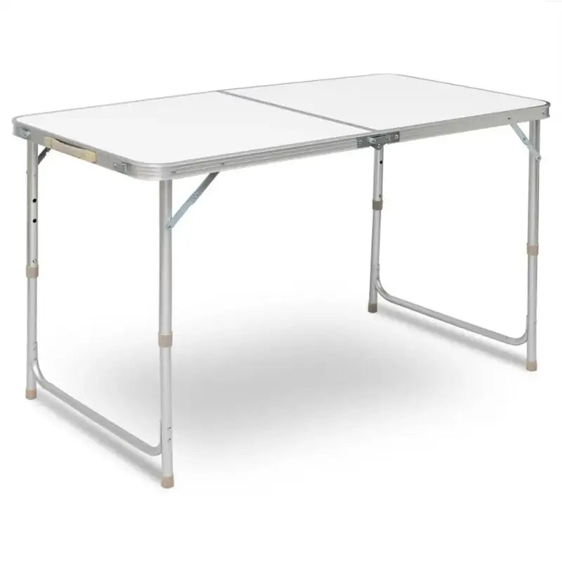 BukkitBow opvouwbare campingtafel met aluminium frame en MDF blad, verstelbare hoogte, draagbaar handvat, 120x70x60cm, 30kg draagvermogen