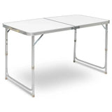 BukkitBow opvouwbare campingtafel met aluminium frame en MDF blad, verstelbare hoogte, draagbaar handvat, 120x70x60cm, 30kg draagvermogen