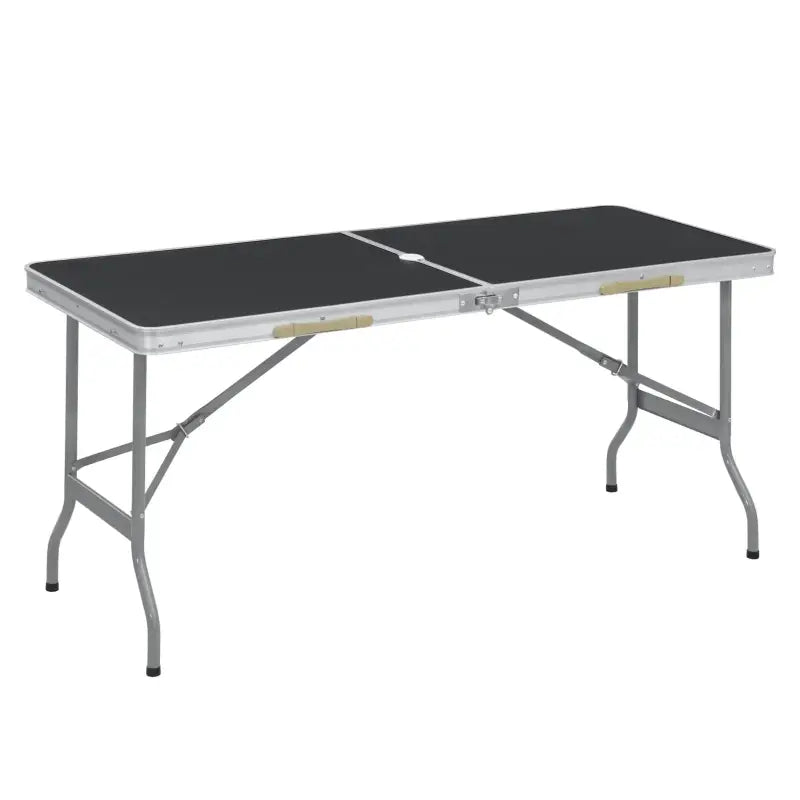 BukkitBow opvouwbare campingtafel met MDF blad, ijzeren buizen en aluminium, draagbaar en compact, 50x69,5x60cm, 45kg draagvermogen.