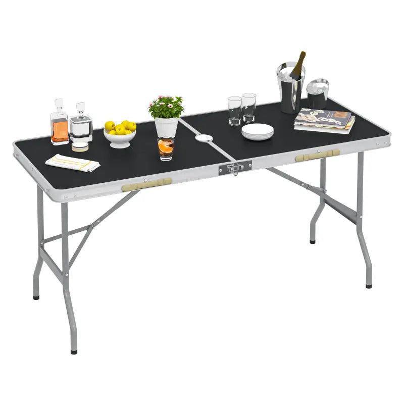BukkitBow opvouwbare campingtafel met ijzeren buizen, aluminium frame en MDF blad, draagbaar en geschikt voor 45 kg belasting.