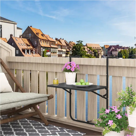 Opvouwbare hangende campingtafel van BukkitBow met PE en metalen frame, verstelbaar en ruimtebesparend, 60x74-84,5x57cm.
