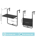 BukkitBow opvouwbare hangende campingtafel van PE en metaal, verstelbaar, ruimtebesparend design, 60x74-84,5x57cm