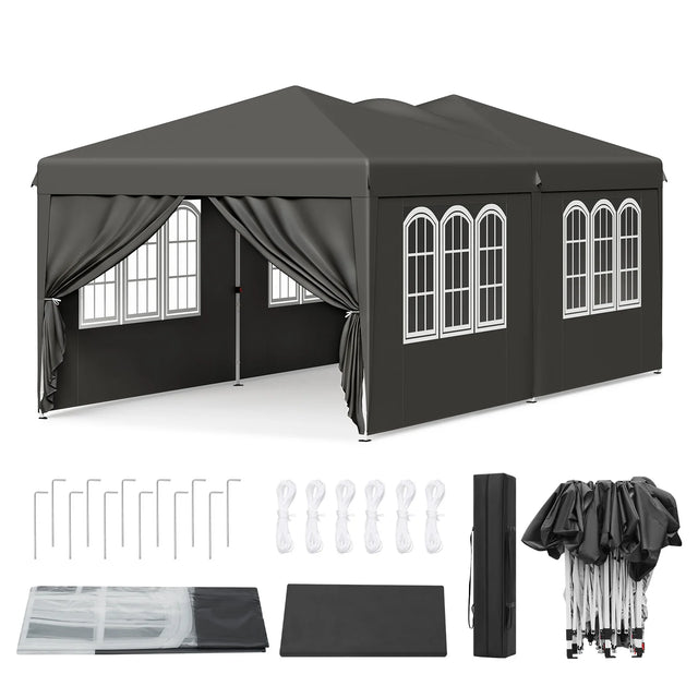 BukkitBow opvouwbare partytent 3x6m met pop-up ontwerp en 6 zijwanden, geschikt voor evenementen en buitenfeesten.