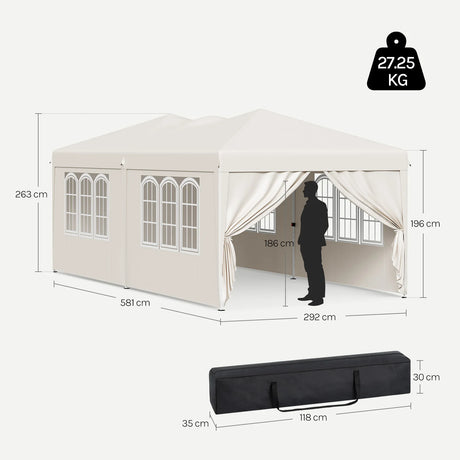 BukkitBow opvouwbare partytent 3x6m met 6 zijwanden, pop-up paviljoen voor buitenfeest of evenement.