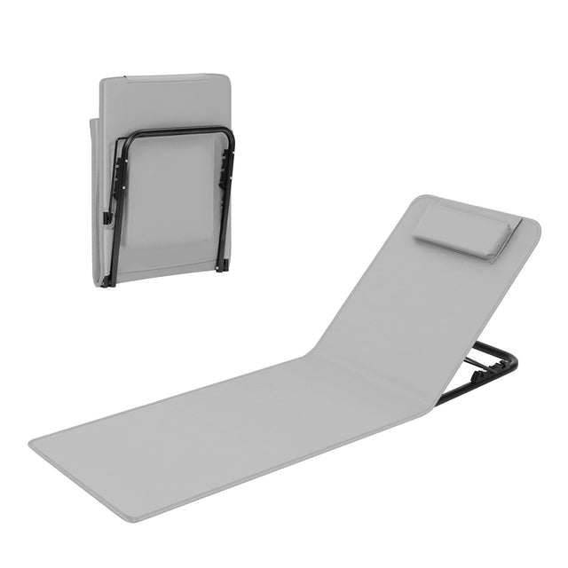 Opvouwbare strandmat van BukkitBow met verstelbare rugleuning en draagtas, ideaal voor ontspannen op het strand.