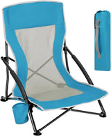 BukkitBow opvouwbare strandstoel met bekerhouder en draagtas, lichtgewicht en comfortabel voor op het strand.