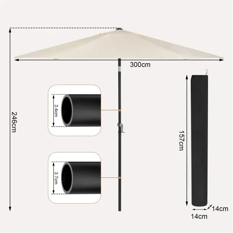 BukkitBow zeshoekig strandparasol met UV-bestendige stof, 45° buigbare arm en handige handslinger voor schaduw op het strand