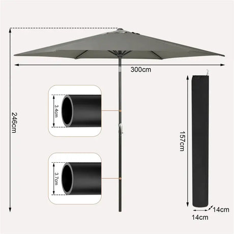 BukkitBow strandparasol UV-bestendig, zeshoekig, 45° buigbaar met handslinger voor schaduw op het strand