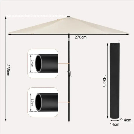 BukkitBow UV-bestendig strandparasol, zeshoekig met handgreep, 45° buigbaar, voor schaduw op het strand.