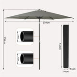 BukkitBow zeshoekige UV-bestendige strandparasol met handgreep, 45° buigbaar en geschikt voor buitengebruik.