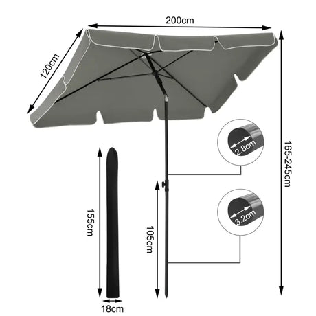 BukkitBow strandparasol UV-bestendig, 200x120 cm, waterdicht, 45° buigbaar, voor schaduw op het strand