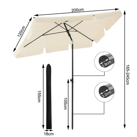 BukkitBow strandparasol UV-bestendig, waterdicht, 200x120 cm, 45° buigbaar voor schaduw en bescherming op het strand