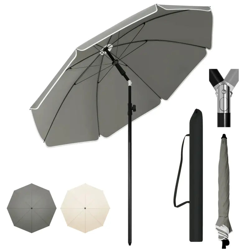 BukkitBow UV-bestendig rond strandparasol, hoogte verstelbaar en 45° buigbaar voor schaduw op het strand.