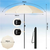BukkitBow strandparasol, UV-bestendig, rond ontwerp, hoogte verstelbaar en 45° buigbaar voor schaduw op het strand