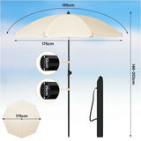 BukkitBow UV-bestendig strandparasol, rond met hoogteverstelling en 45° buigbaar voor schaduw op het strand