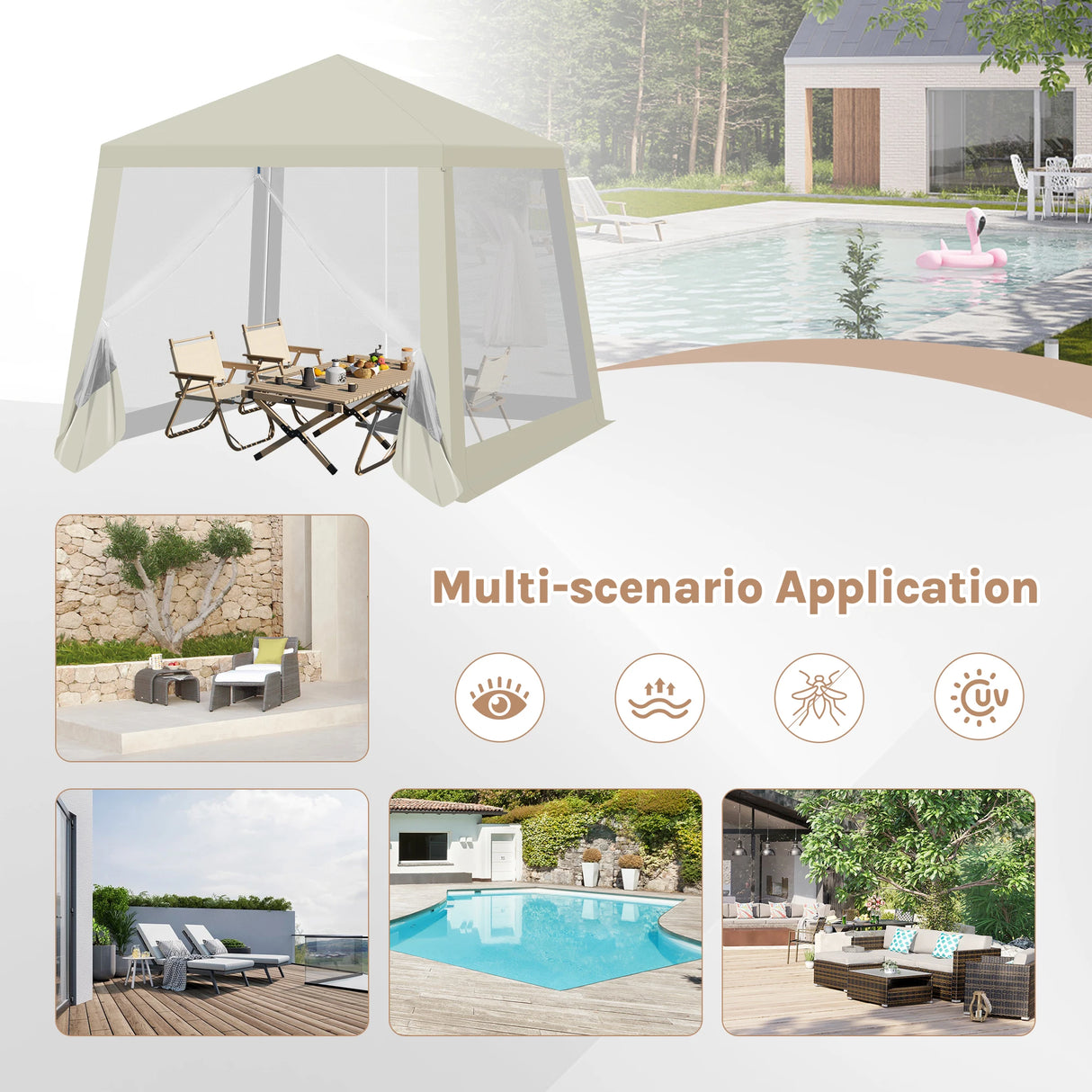 BukkitBow partytent 3x3m van polyester met muskietennet, geschikt als prieel of tuintent voor buitengebruik
