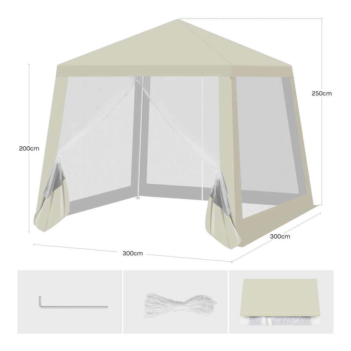 BukkitBow partytent 3x3m van polyester met muskietennet, prieel en paviljoen, ideaal voor tuinfeest of buitenbijeenkomst.