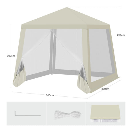 BukkitBow partytent 3x3m van polyester met muskietennet, prieel en paviljoen, ideaal voor tuinfeest of buitenbijeenkomst.