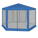BukkitBow partytent met zijwanden, zeshoekig, blauw, inklapbaar, zonbestendig en met vliegenhor, 380x360 cm voor tuin en evenementen.
