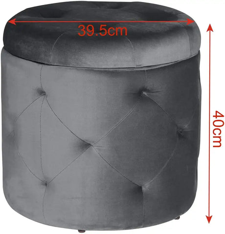 BukkitBow poef met fluwelen zitting, grote opbergruimte, praktische en elegante kruk, afmetingen 39,5x40 cm.