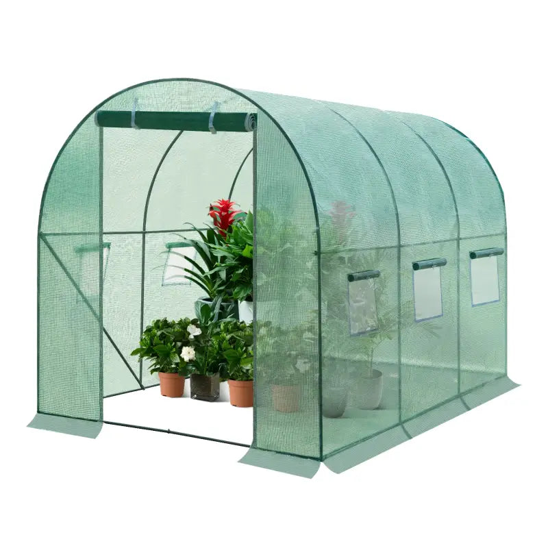 BukkitBow polytunnel tuinkas voor groente, compact design, met deur en zes ramen, winterproof tunnel 300x200x190cm.
