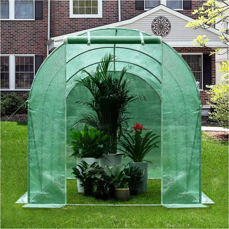 BukkitBow polytunnel tuinkas voor groenten teelt, winterproof, met deur en zes ramen, 300x200x190 cm, compacte tuinkas.