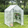 BukkitBow polytunnel tuinkas voor groenten, winterproof, compact met groot luik en drie bloemenplanken, afmetingen 143x143x195 cm.