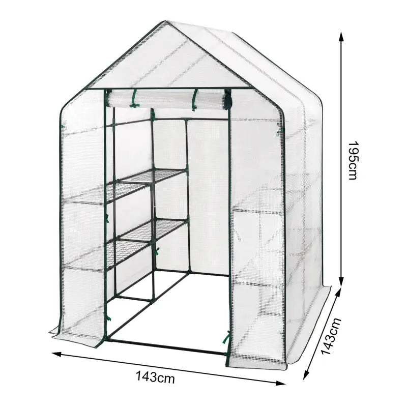 BukkitBow polytunnel tuinkas voor groenten, winterproof, compact ontwerp met groot luik en drie bloemenplanken, 143x143x195 cm