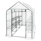 BukkitBow polytunnel tuinkas voor groenten, winterproof, compact met groot luik en drie bloemenplanken, 143x215x195 cm