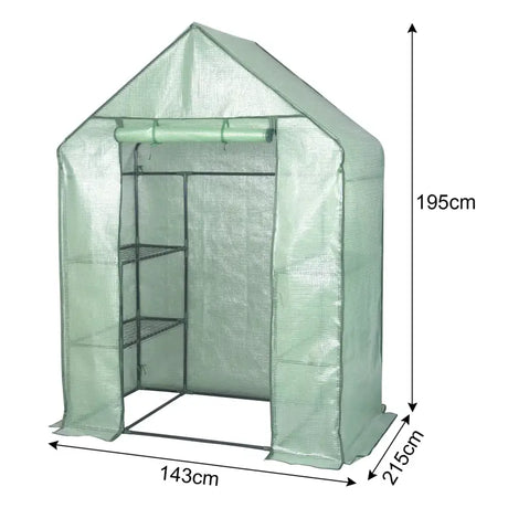 BukkitBow polytunnel tuinkas voor groenten teelt, compact met groot luik en drie bloemenplanken, winterproof, 143x215x195 cm
