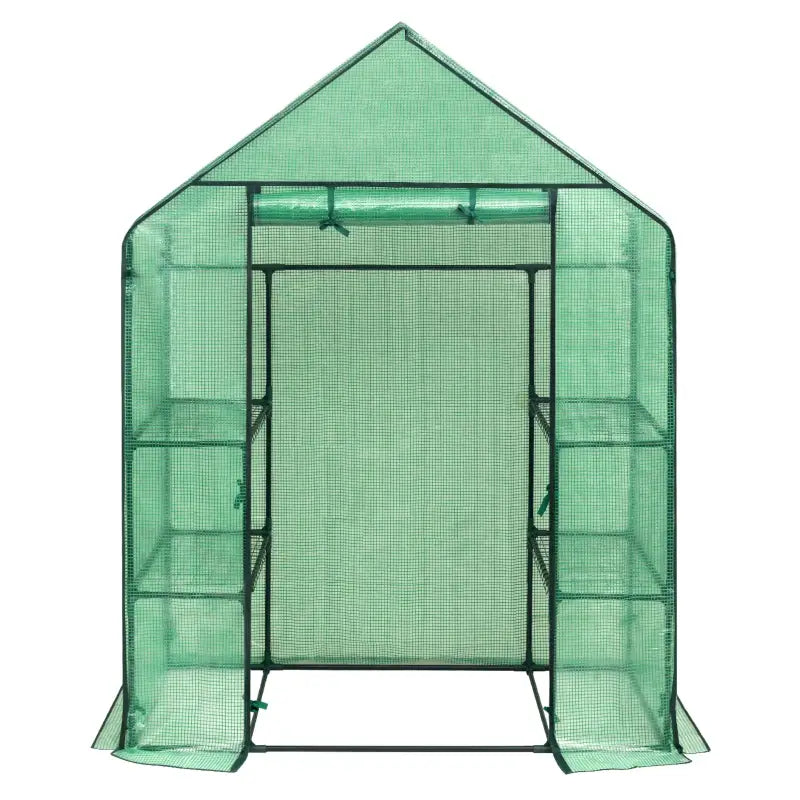 BukkitBow polytunnel tuinkas voor groenten, winterproof, compact met groot luik en drie bloemenplanken, 143x73x195 cm