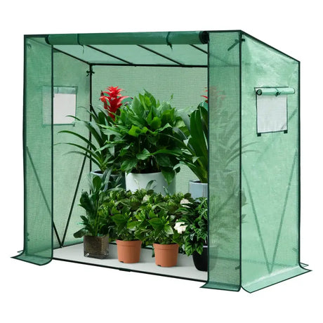 BukkitBow polytunnel tuinkas voor groenten teelt, compact ontwerp met groot luik en drie bloemenplanken, 200x169x77cm
