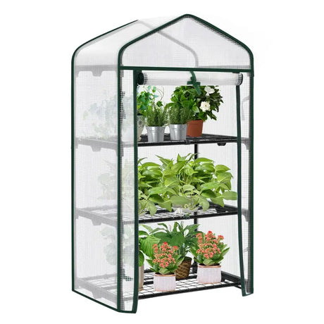 BukkitBow polytunnel tuinkas voor groenten teelt, compact met groot luik en 3 bloemenplanken, winterproof, 69x125x49cm