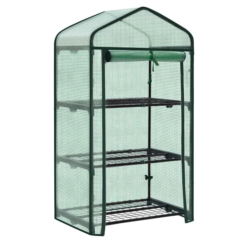 BukkitBow polytunnel tuinkas voor groenten, winterproof, compact ontwerp met groot luik en drie bloemenplanken, 69x125x49cm.