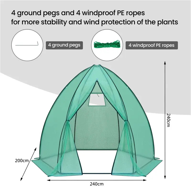 BukkitBow polytunnel tuinkas voor groenten, winterproof, compact met groot luik en raam, 240x240x200 cm.