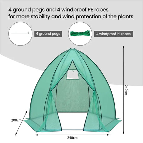 BukkitBow polytunnel tuinkas voor groenteteelt, winterproof, compact ontwerp met groot luik en raam, 240x240x200cm