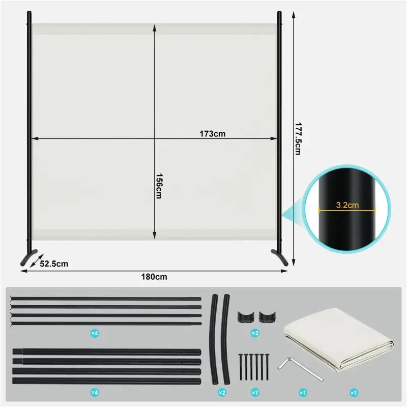 BukkitBow privacy scherm 180x177cm van waterdicht polyester met stalen frame, geschikt voor binnen en buiten, zonbestendig en waterdicht