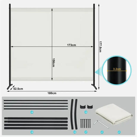 BukkitBow privacyscherm 180x177cm, waterdicht en zonbestendig, polyester doek met stalen frame voor binnen en buiten.