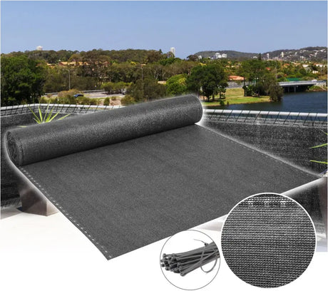 BukkitBow privacy scherm in antraciet, 150 g/m², schaduwend 85%, temperatuurbestendig, inclusief kabelbinders, voor privacy.